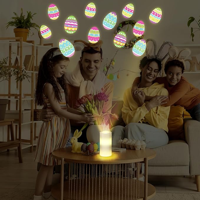 Baquler Easter Egg Projector Light Decor Easter Flameless Candle Spring Home Decor LED Candle Battery Operated Night Light with Remote and Timer Egg Hunt Party Basket Gifts for Spring Farmhouse Table