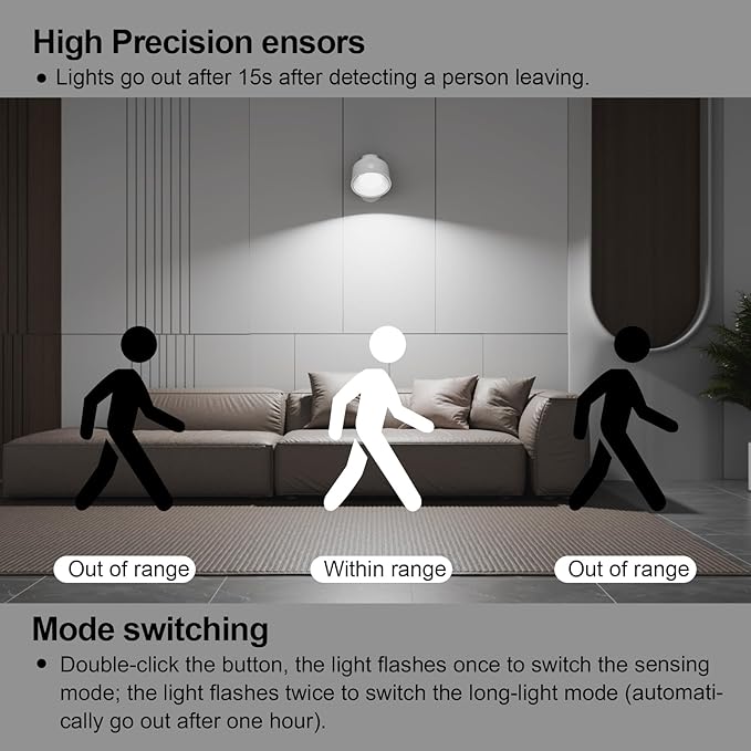 Moobibear Motion Sensor Wall Light Indoor 2Pcs, 3500mAh Rechargeable Battery Operated LED Wall Light, Wall Lamp Wireless with 360 ° Rotation, 3 Color Temperatures for Bedroom, Study, Corridor, Picture