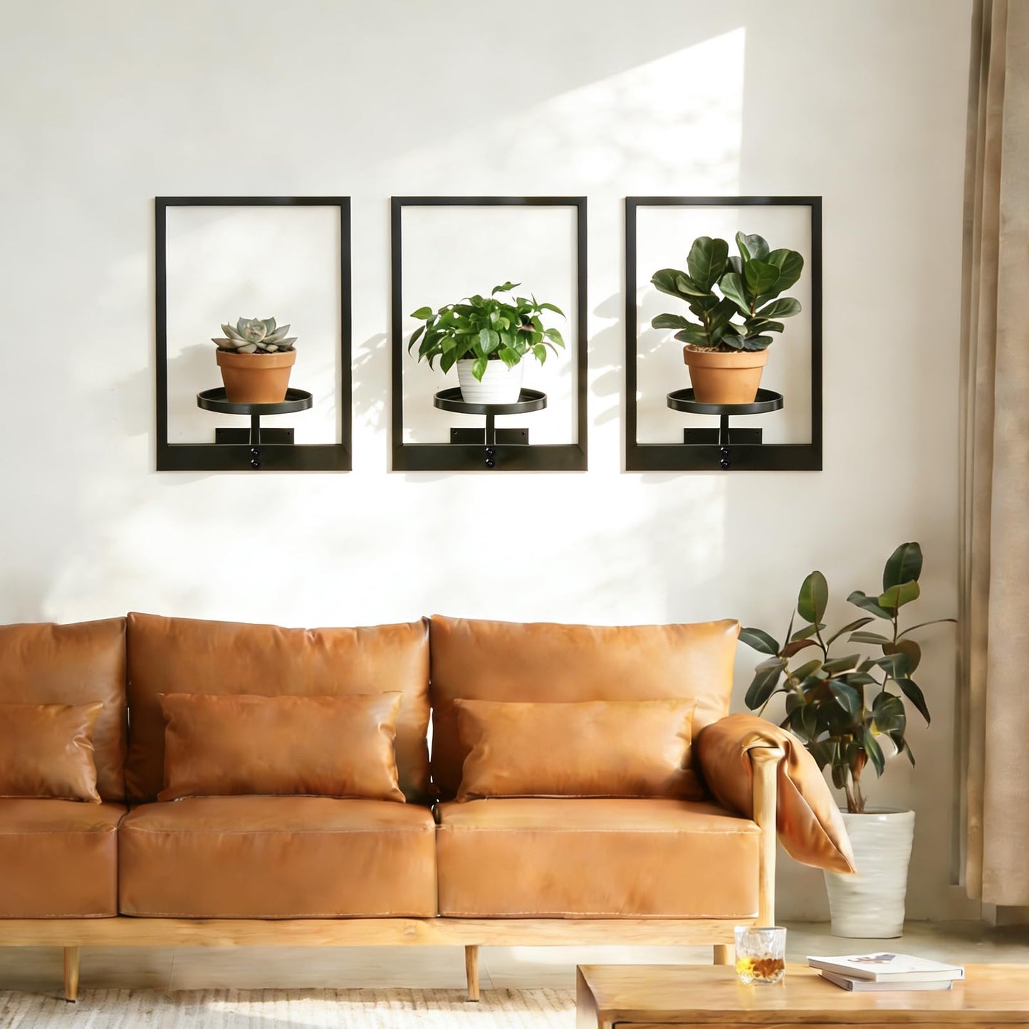 mekpiwu 3 Pack Picture Frame Wall Planters, Hanging Plant Shelves for Indoor Plants, Decorative Plant Stand & Hanger for Living Room, Window, Entryway & Outdoor Use, Gold