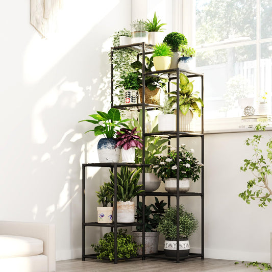 Bamworld Black Plant Stand Indoor Outdoor Corner Plant Shelf 54.7" Tall Plant Table Metal Large Plant Holder for Multiple Plants Patio Balcony Garden Office Home Decor