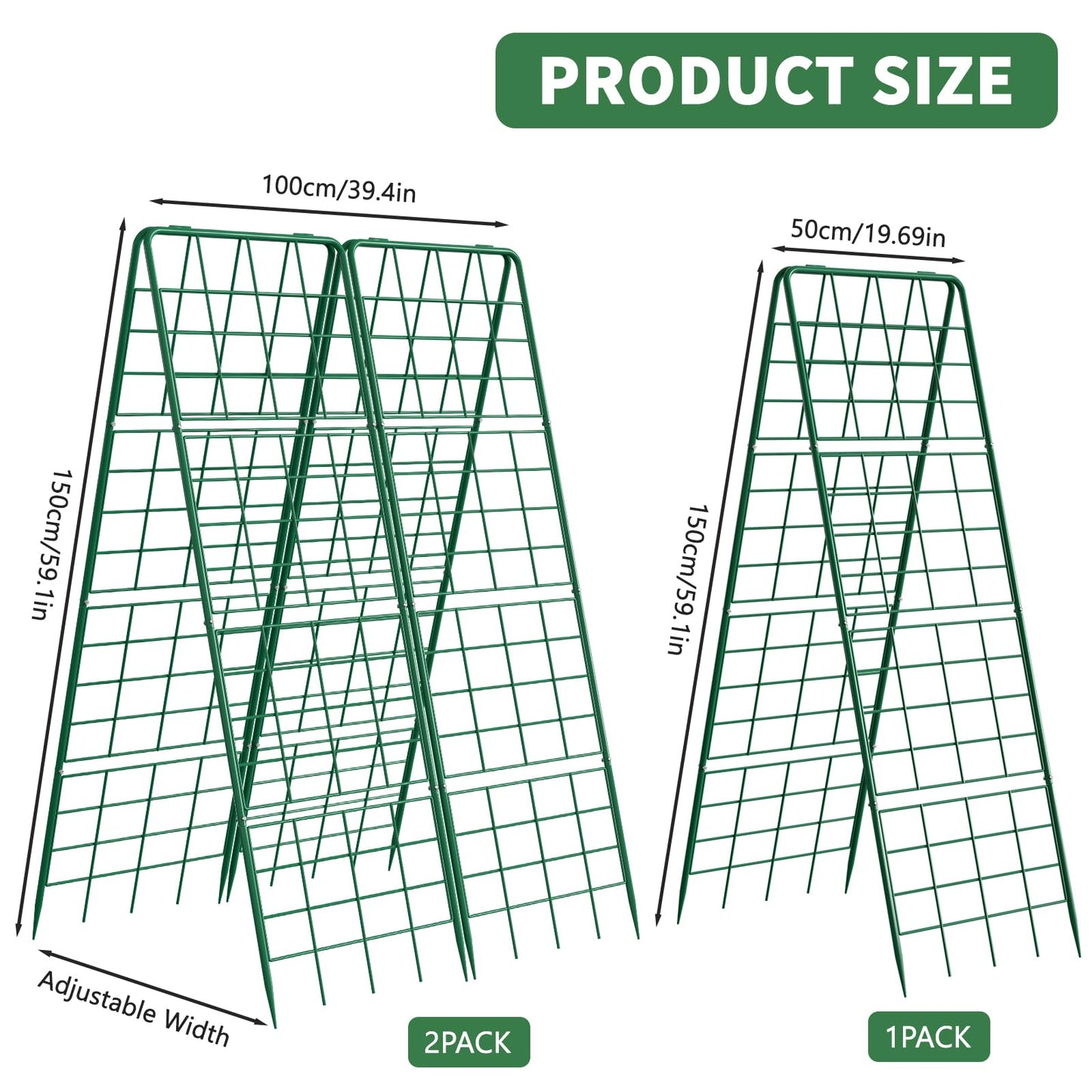 UrGROWA 2 Pack Cucumber Trellis, 59" High Foldable A-Frame Garden Trellis for Raised Bed Garden Grow Support with Plant Support Clips Ties for Cucumber,Tomato, Climbing Plants and Flowers