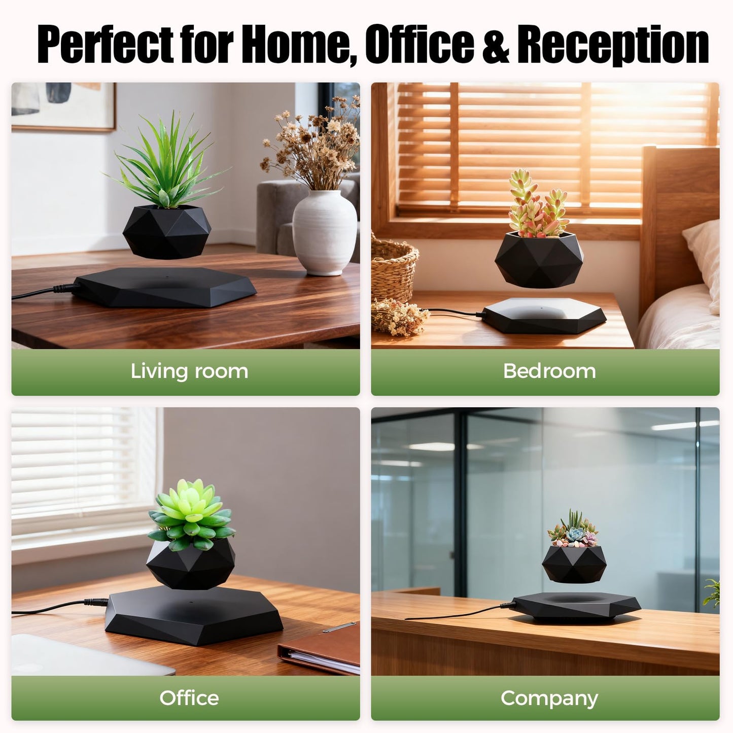 Bacacoo Rotation Flower Pot, Magnetic Levitating Plant Pot for Air Plants,Floating Plant Pot,Rotating Air Bonsai Planter Flower Pot for Home Living Room Office Desk (Black)