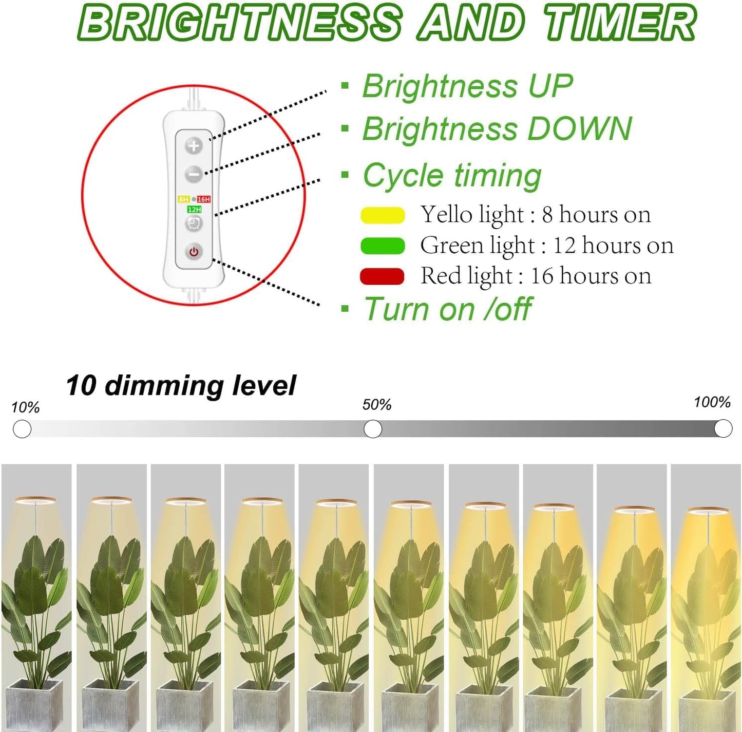 Yadoker 144 LEDs Plant Grow Light for Indoor Plant,Walnut Wood Grain Aluminum LED Grow Light with White Base, Height Adjustable,6.3" Aluminum Housing,Automatic Timer with 8/12/16 Hours,2 Pack