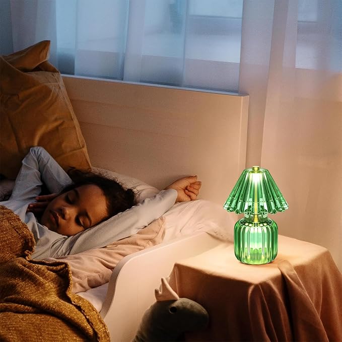 Small Battery Operated Lamp with Timer, Tiny Cordless Glass Table Lamp for Home Decor, Kitchen, Bathroom, Birthday Gift for Women, Jelly Green