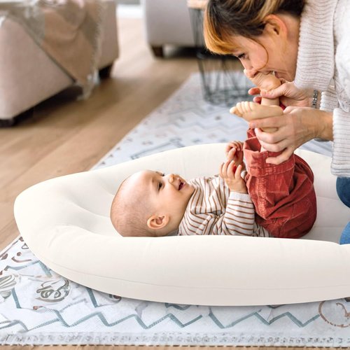 Baby Lounger - Skin-Friendly & Breathable Infant Cushion for Tummy Time | Portable & Lightweight for 0-12 Months (Ivory)
