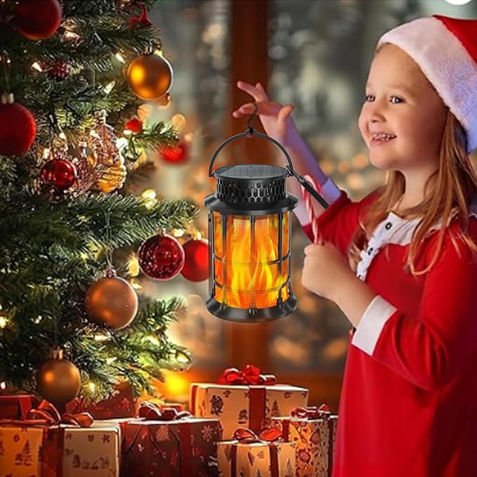 Solar Lanterns Outdoor Waterproof,Upgraded Flickering Flame Lights, Hanging Solar Lanterns Lights, Solar Powered Lights Decorative for Garden Yard Pathway, 1 Pack