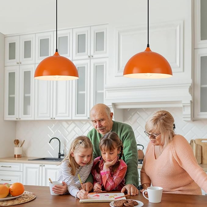 Orange Kitchen Pendant Lights,11.8inches 2 Packs Pendant Light, Farmhouse Pendant Light, Pendant Lights Kitchen Island for Living Room, Bedroom, Dinning Room