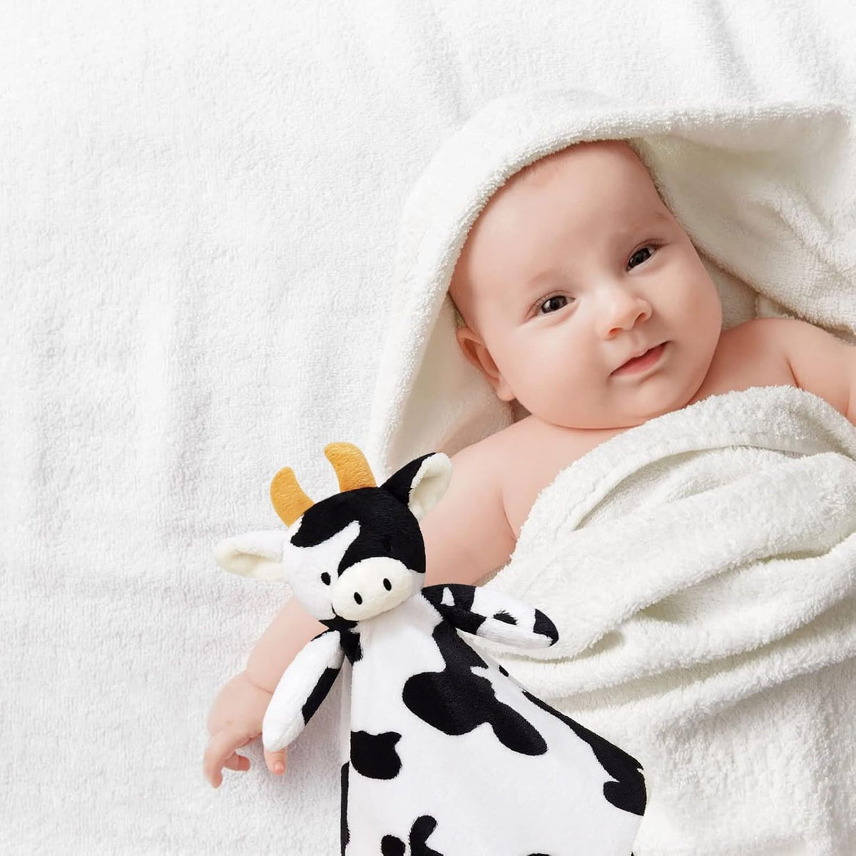 Skiennix Baby Cow Plush Stuffed Animal Security Blanket - Soft Lovey for Newborns & Toddlers, 13 Inches