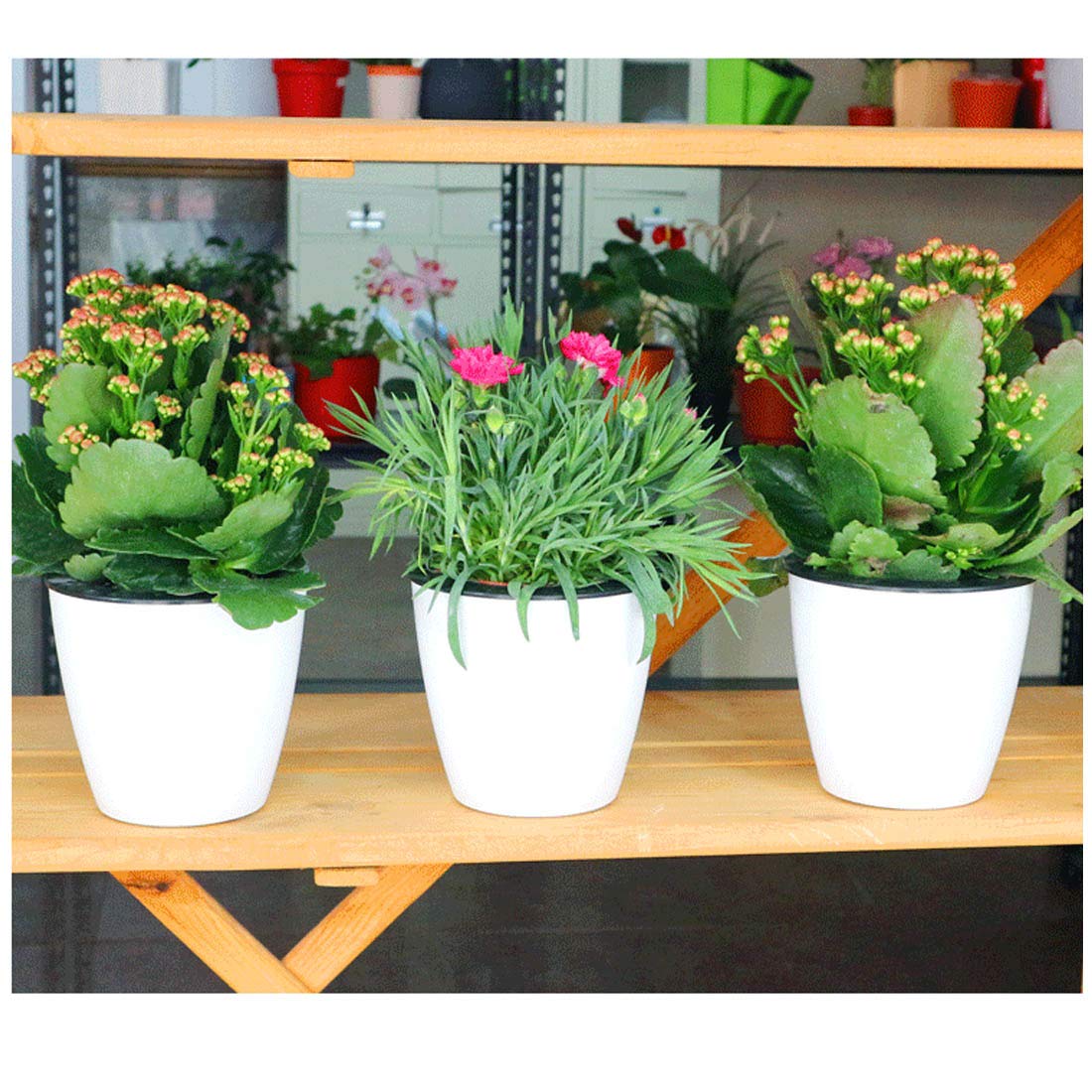 5.2“ Self Watering Planter White Flower Pot, 3 Pcs Medium Planter Pot, Mini Plant Pot, for All Plants, Herbs, African Violets, Succulents, Flowers Or Start Plants, White, 5 inch