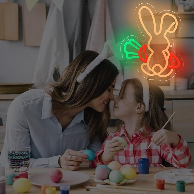Easter Bunny Neon Sign for Easter Decorations, Party Home Room Decor, Wall Decor, Gifts for Kids