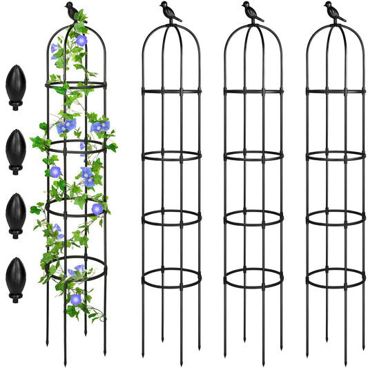 Sadnyy 4 Pack 6 ft Garden Obelisk Trellis for Climbing Plants Outdoor Rustproof Rose Pots Tall Garden Trellis for Outdoor Indoor Vines Flower Plants Support (Black)