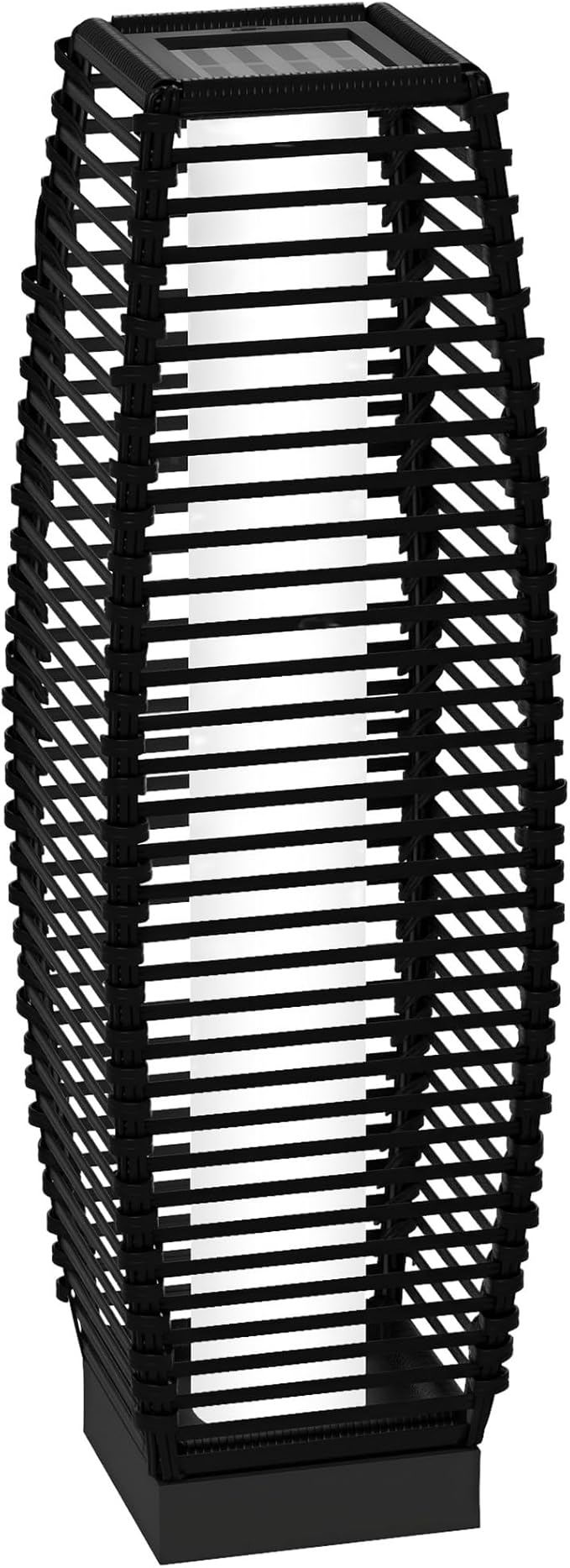 Outsunny Solar Floor Lamp, Outdoor Rattan Garden Lantern Pathway Light & Decorative Driveway Lighting with Auto On/Off LED Lights for Porch, Yard, Lawn, Courtyard, Deck, Black