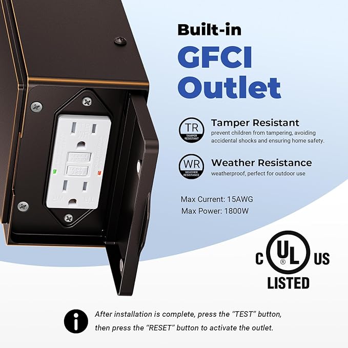 Porch Lights Outdoor with GFCI Outlet, Modern Oil Rubbed Bronze Exterior Lighting Fixtures with Gold Trim, Aluminum Waterproof Outdoor Light Fixtures Wall Mount for Garage, Garden, Entrance
