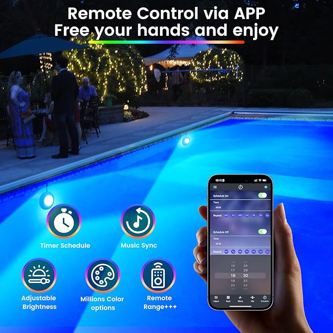 LyLmLe LED Pool Lights, 50W Double Light for Giant Pool with 26ft Cord for Each Light, 2000lm, 12V Smart Magnetic Lamp with APP Control, IP68 Waterproof Nicheless Lights for Inground Aboveground Pools