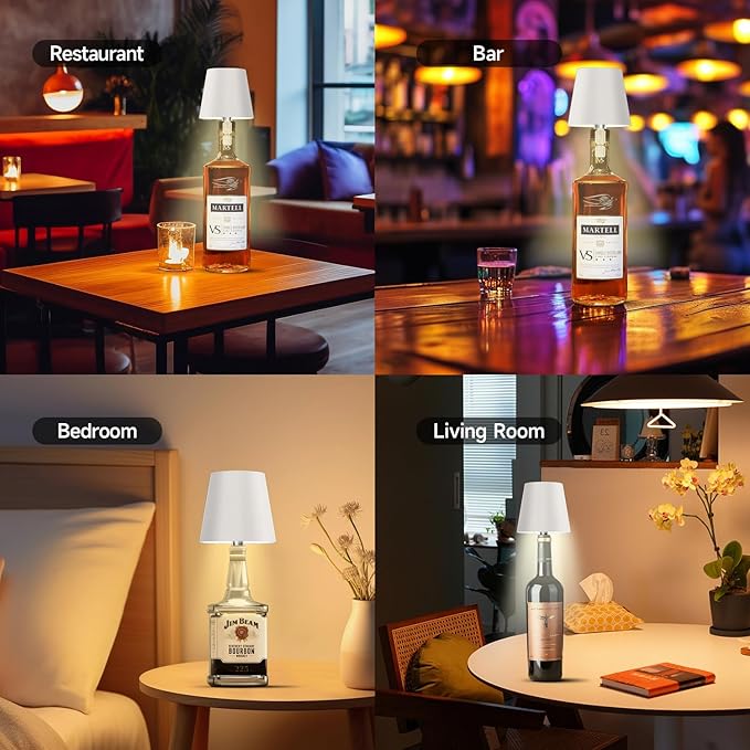 2025 New Bottle Lamp - LED Bottle Lights for Liquor & Wine Bottles, Cordless Lampshade, Whiskey Bottle Top Light, Bottle Stopper Night Light Kit, Black + White Two-Piece Set