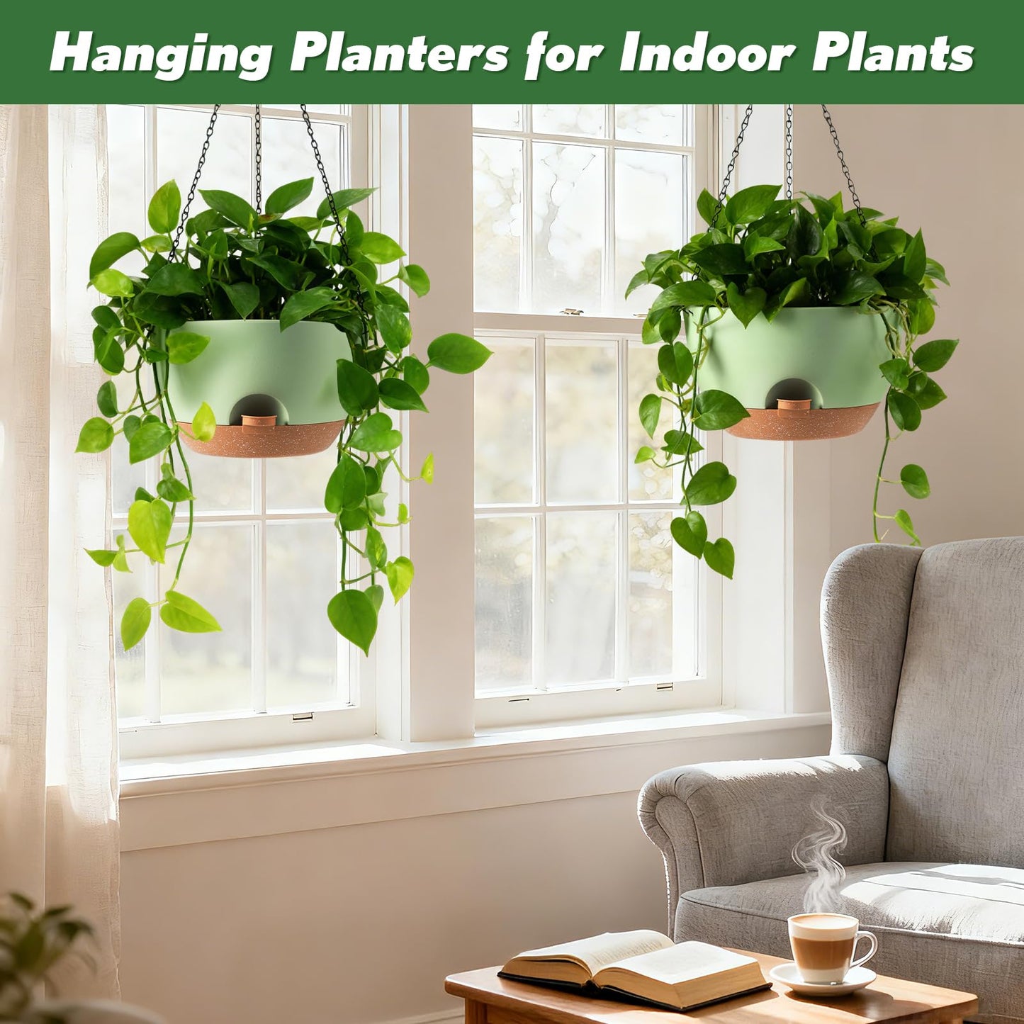 WUCEIAUU 13-inch Oversized Hanging Planter Set of Two,Planters for Indoor and Outdoor Plants.Place Plant pots Across Diverse Settings Including windowsills,Living Room,and Gardens.Green-Brown