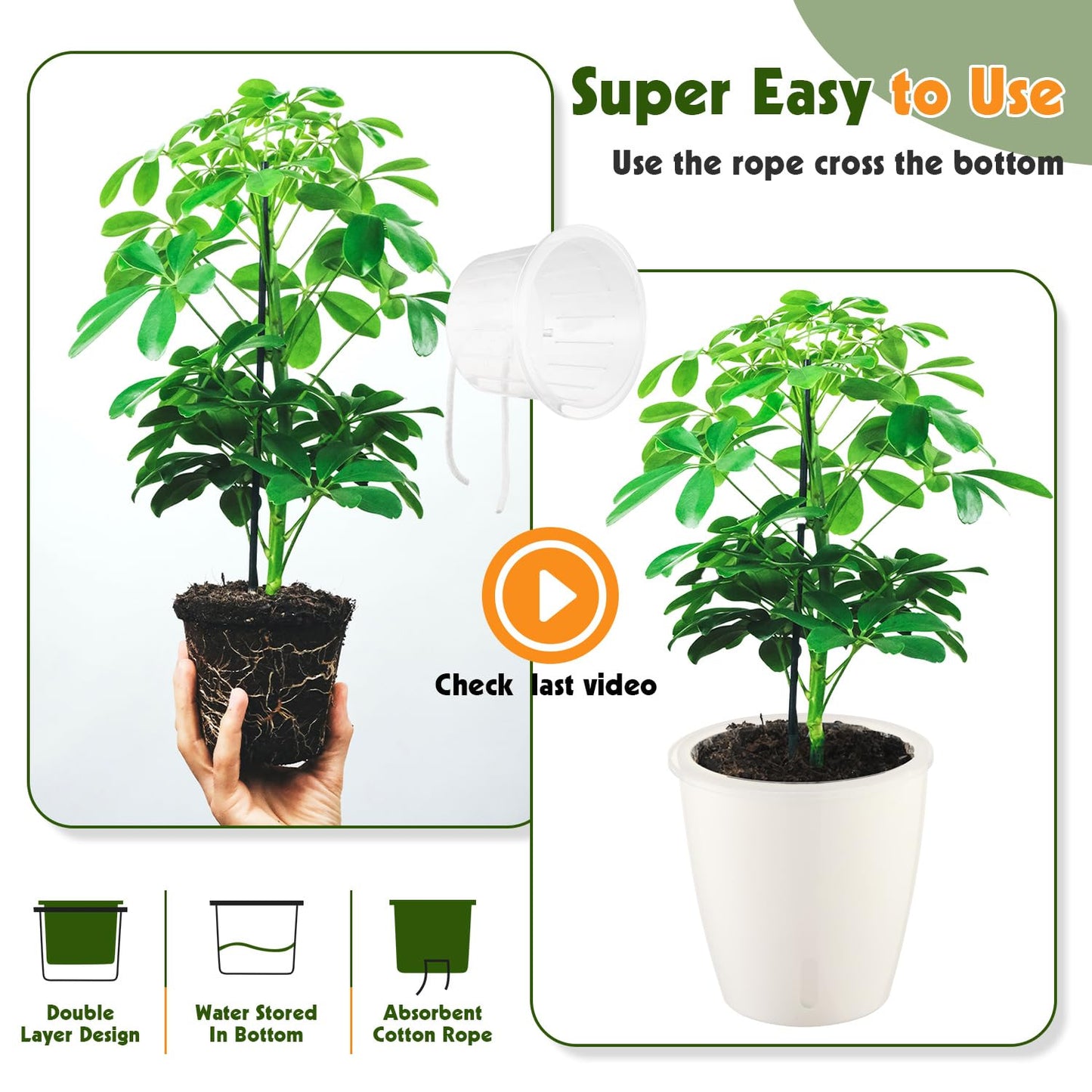 KvyusFlourish Self-Watering Pots for Indoor Plants, 8-Pack 6.7'' Self Watering Planter with Drainage Holes, Small African Violet Pots with Water Indicator, Clear Wick Pot, White