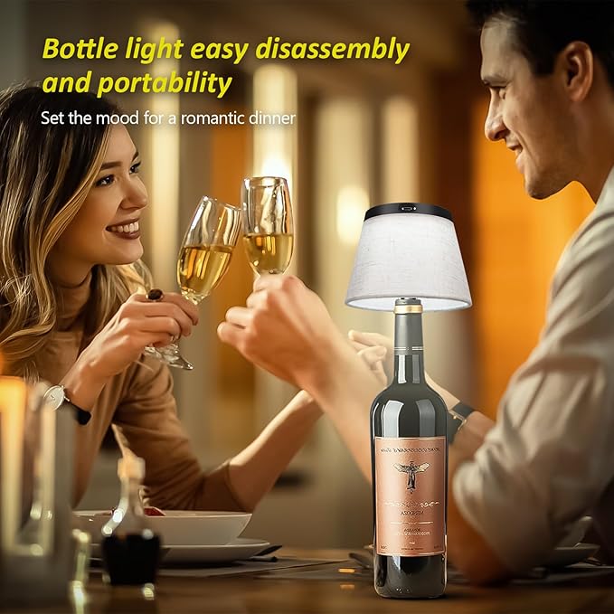 2025 New Bottle Lamp - LED Bottle Lights for Liquor & Wine Bottles, Cordless Lampshade, Whiskey Bottle Top Light, Bottle Stopper Night Light Kit, Beige Fabric