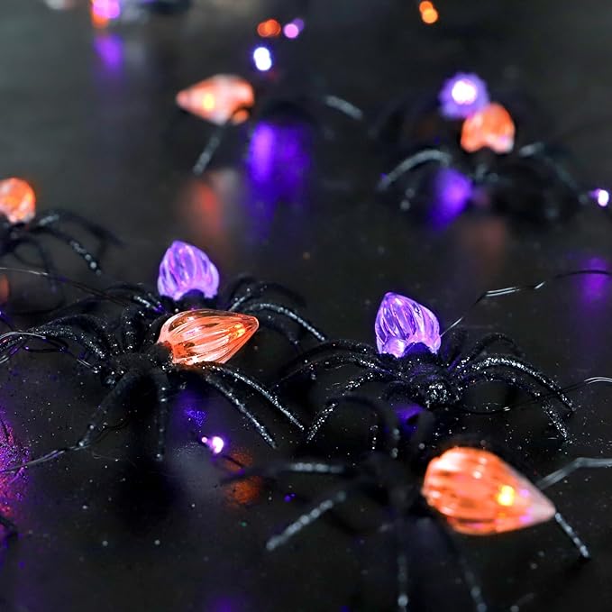 Nature Rattan Pumpkin String Lights Fall Garland with Lights Battery Operated with Remote - Perfect Thanksgiving Halloween Fall Decorations (Spider Fairy)