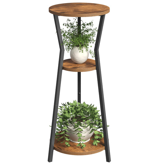 MAHANCRIS Plant Stand Indoor, 3 Tier Round Corner Plant Stand Indoor, Round Plant Holder Rack, 35" Tall Plant Shelf for Living Room, Balcony, Patio, Rustic Brown and Black PSHR0401