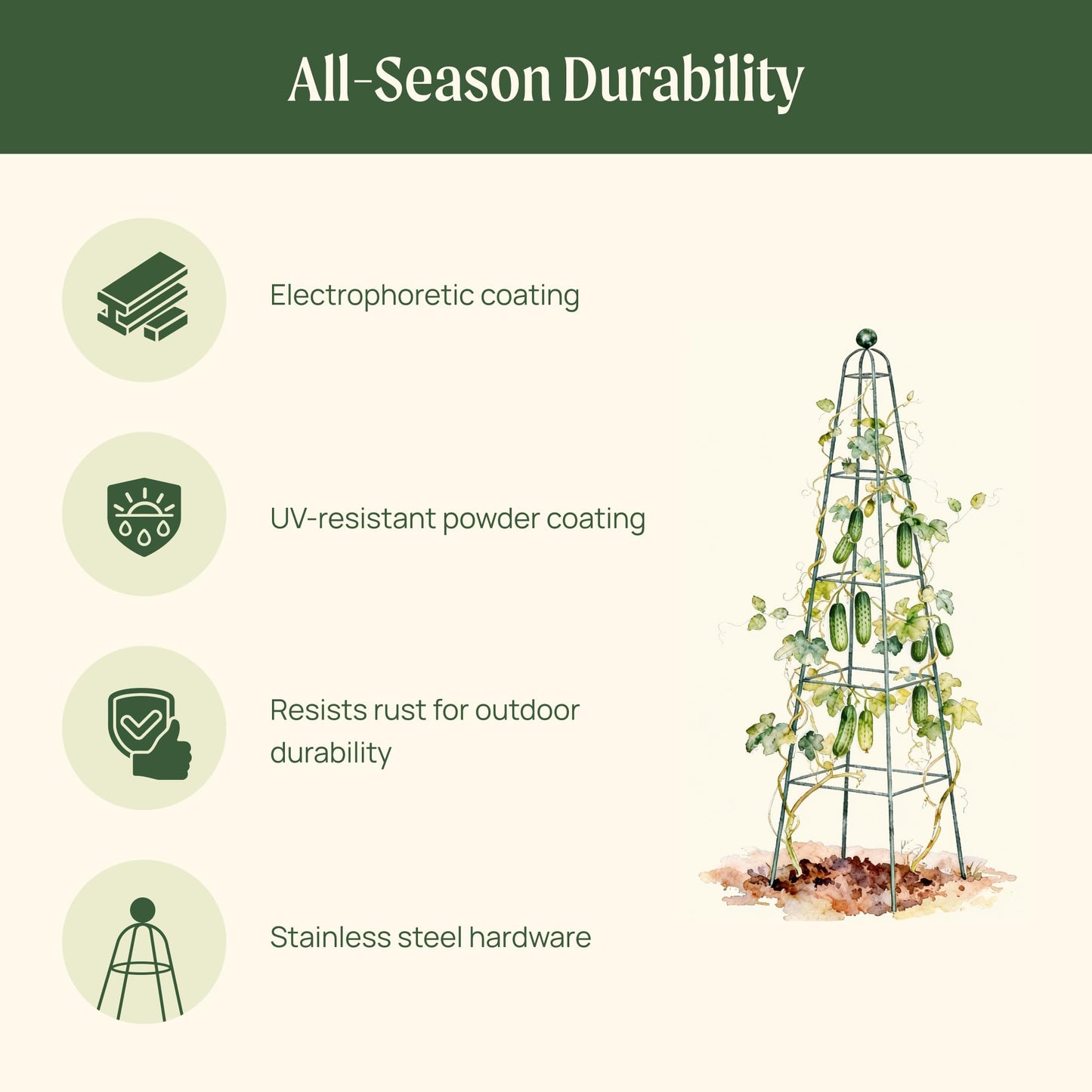 Vego Garden 6.5 ft Pyramid Obelisk Garden Trellis, Metal Rustproof Plant Support Rose Trellis, Tower Potted Cages for Flowers Fruits Vegetable Vines Indoor & Outdoor