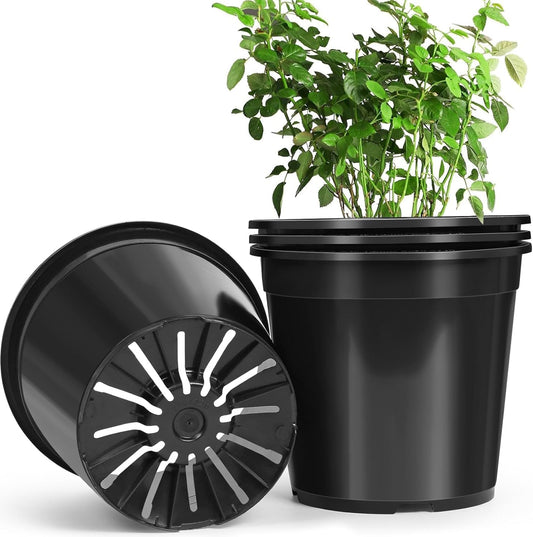 DUNPUTE 4pcs 10 Gallon Pots for Plants, 10 Gallon Plastic Nursery Pot with Drainage Holes, Planter Seedling Pots for Nursery Garden, Flowers, Succulent Outdoor Indoor (10 Gal- 4 Pack)