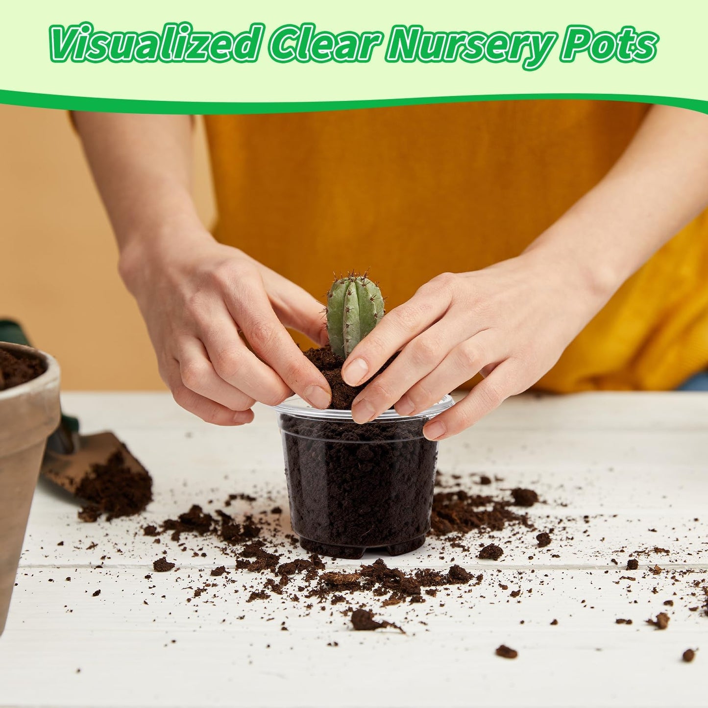 VOKOY 42 Pack 4/3/2.75 Inch Clear Nursery Pots with 50 Plant Labels, Clear Plant Pots with Drainage Hole Plastic Transparent Variety Pack Garden Flower Seedling Pots Small Planter Containers