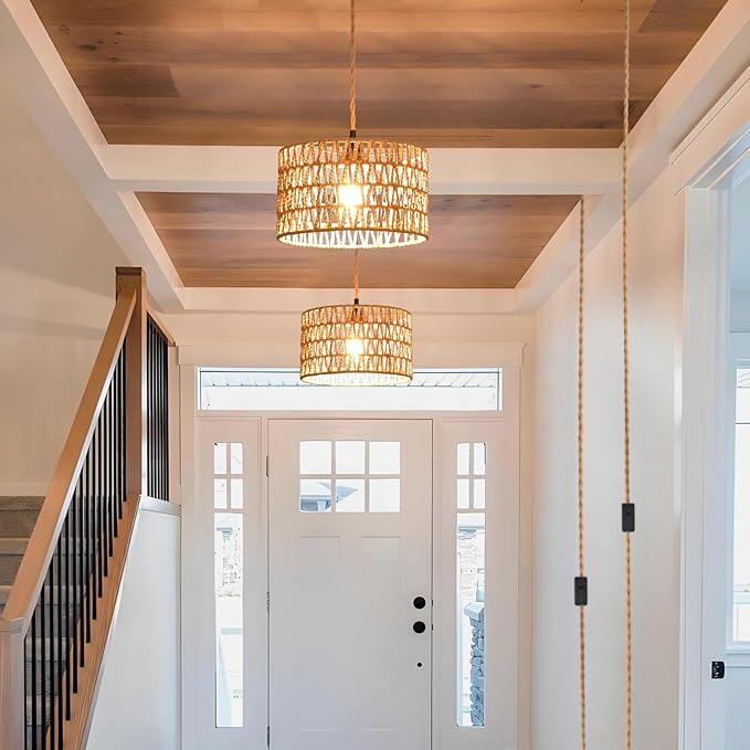 Industrial 15ft Pendant Light Cord -Plug in Hanging Light Fixture, 15FT Farmhouse Pendant Lamp Lights Cord with Switch Cord for Kitchen Island Bedroom Living Room