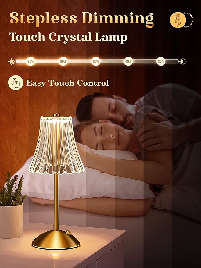 One Fire Gold Lamps Set of 2, 3 Colors Bedside Lamp Set of 2, Dimmable Bedroom Lamps Vintage Lamp,Rechargeable Nightstand Lamp, Table Lamp for Bedroom Living Room Bathroom Hotel Bar