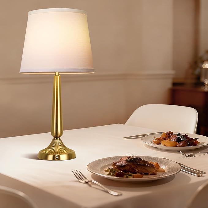 PARTPHONER Cordless Table Lamp, 5000mAh Battery Rechargeable Touch Lamp, 3-Level Brightness Bedside Lamps, Modern Portable Design, Battery Operated Desk Lamp for Patio Camping, Dining, Home, Gold