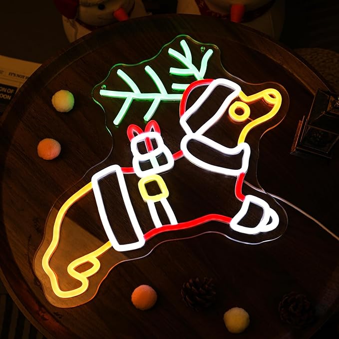 Christmas Dachshund Neon Sign Santa Hat LED Xmas Gift for Children Kids Pet Lovers Deer Antlers LED Lamp for Bedroom Home Shop The Holiday Animal Lights