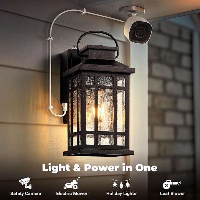Dusk to Dawn Outdoor Lighting with GFCI Outlet, Modern Oil Rubbed Bronze Exterior Light Fixtures, Anti-Rust Outdoor Lights for House, Garage, Patio, Doorway, 100% Aluminum, Waterproof