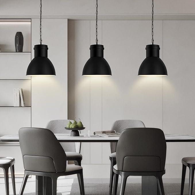 2 Pack Black Pendant Lights Kitchen Island, 10.6" Large Metal Shade and 70.9'' Adjustable Height, Farmhouse Hanging Pendant Light, Modern Pendant Lighting Fixtures for Kitchen Island/Bar, No E26 Bulb