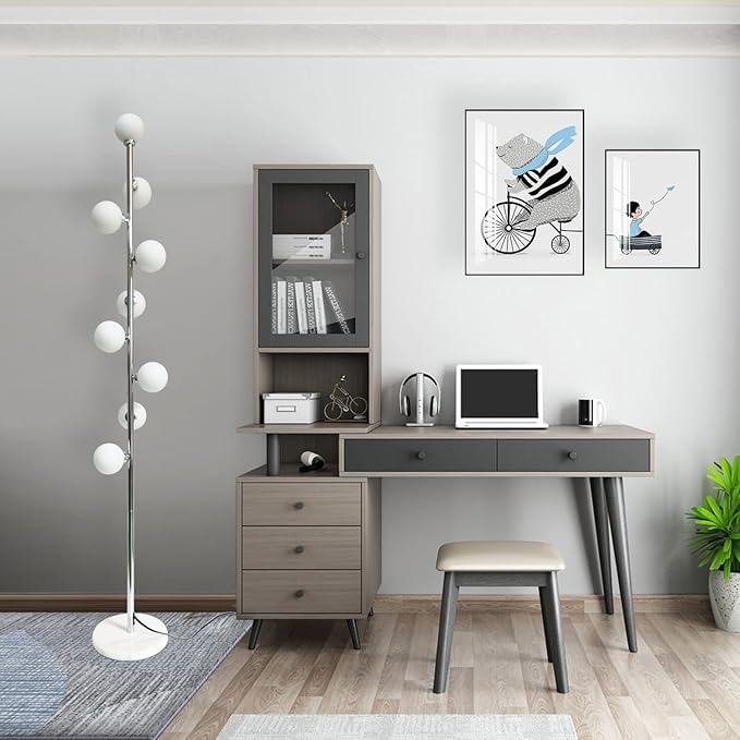 Hsyile Modern Creative Floor Lamp for Living Room,Bedroom,Office,Globe High Pole Standing Lamp, Tree Lamp Chrome Finish,9 Bulbs Included