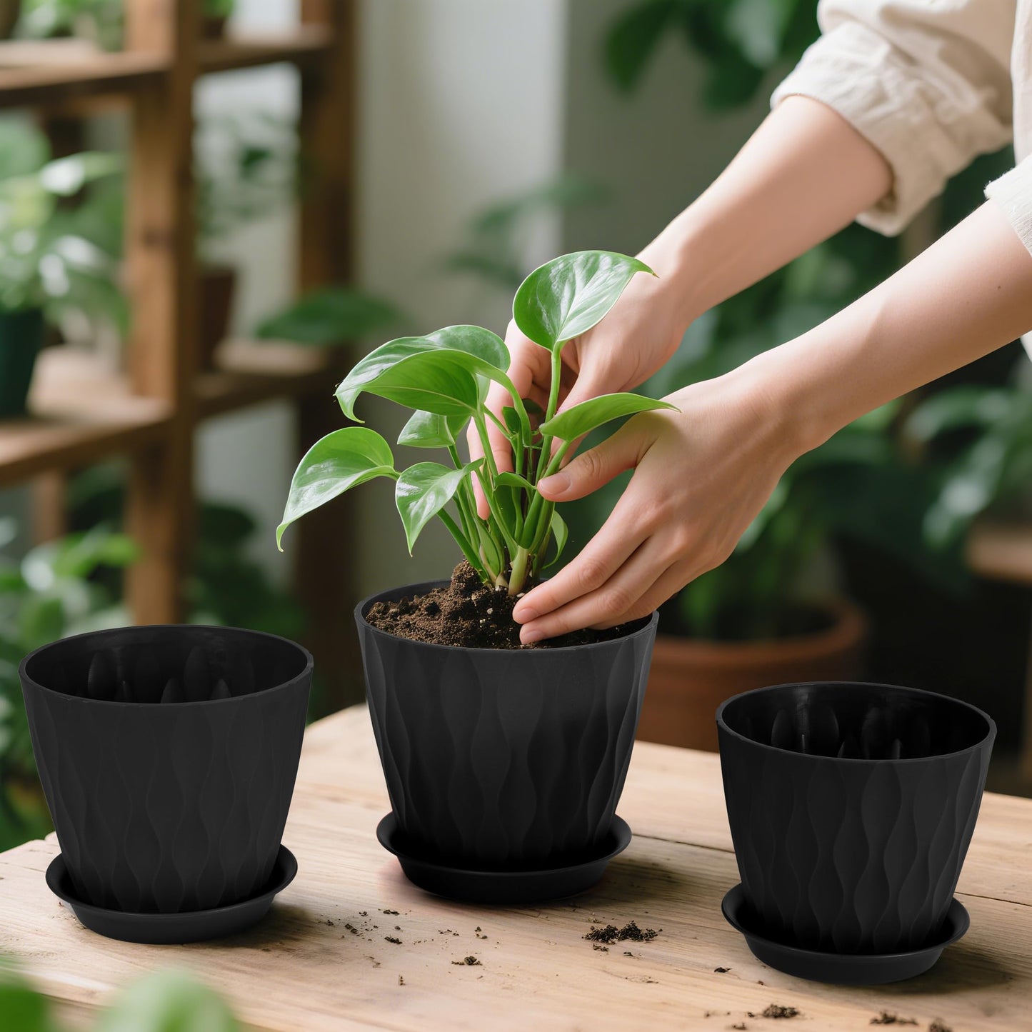 GARDIFE 7/6.5/6/5.5/5/4.5/4 inch Plant Pots, 7 Pack Flower Pots Indoor Outdoor, Planters with Drainage Holes and Tray Saucers (Black)