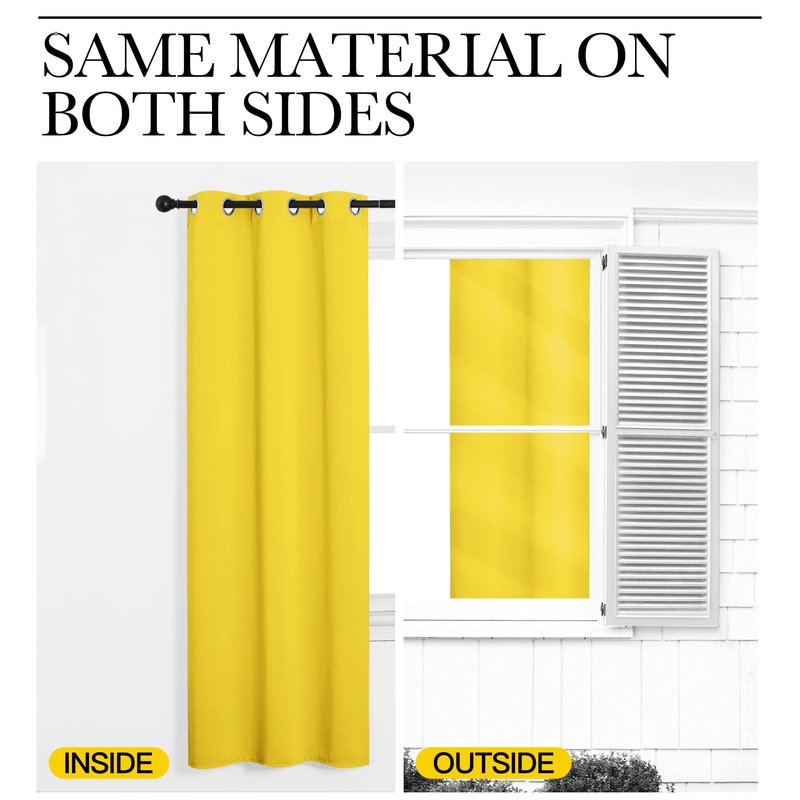 NICETOWN 84 inches Curtains for Office and Theater, Thermal Insulated Solid Grommet Drapes for Living Room (Bright Yellow, 1 Pair, 42 inches Wide)