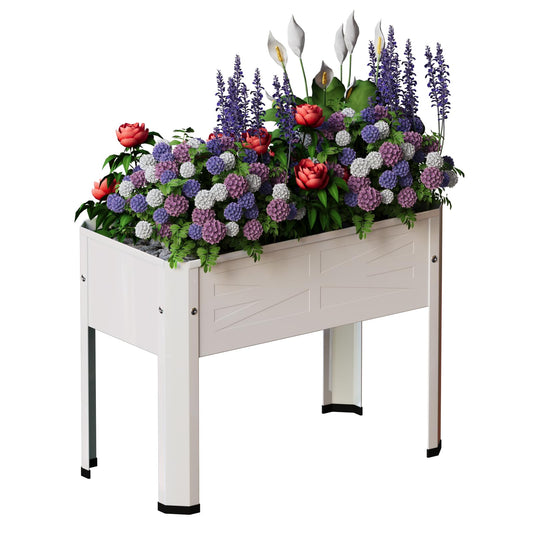 PROXRACER Elevated Metal Planter Box Stand Heavy Duty Raised Garden Bed for Vegetables Flowers Herbs Indoor Outdoor Use, Cream