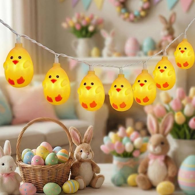 GOOTHY Easter Chicken String Lights Plug in, Indoor Outdoor Easter Decorations Lights with 10 LED Yellow Chicken Light, Hanging Spring Chick Lights for Party Garden Birthday Wedding Home Decor