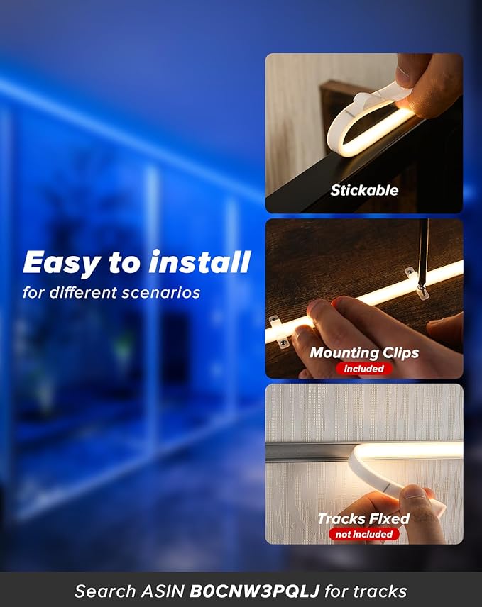 Shine Decor COB LED Rope Light AC 120V, 800lm Ultra Bright, IP65 Waterproof Cold-Resistant ETL Neon Strip, No Driver Tape Lighting for Home Commercial 10x4.5mm, Blue, 32.8ft