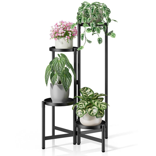 NQW Tiered Plant Stand Indoor for Multiple Large Planter, 4 Tier Metal Corner Plant Stands Outdoor, Heavy Duty Planter Pot Holder Flower Stand, Floding Tall Display Racks for Patio Balcony Porch
