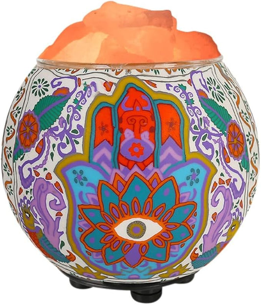 Himalayan CrystalLitez Himalayan Salt Lamp with UL Listed Dimmer Cord, Original Salt Crystals in A Handcrafted Artisan Bowl, Aromatherapy Salt Lamp (Hamsa)