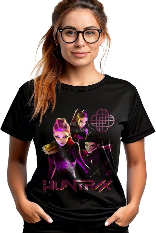 Huntrix Kpop Demon Hunters Adult Black Crew Neck T-Shirt - Stronger Together Design