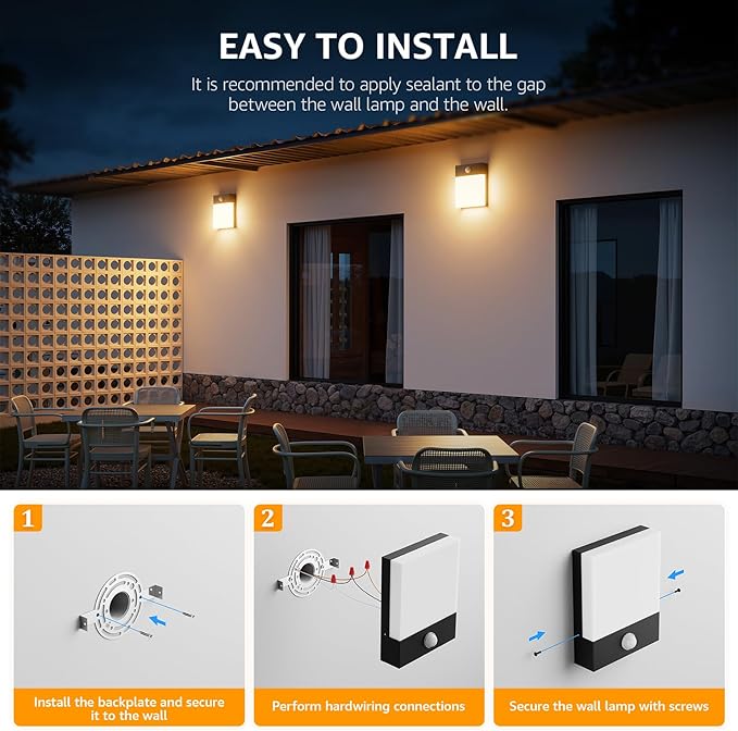 Aoceeley Modern Outdoor Led Wall Light with Motion Sensor,24W 3000K Porch & Patio Light,Exterior Hardwired Wall Light Fixtures,IP65 Waterproof Square Wall Lamp for Garage, Front Door(Black,1-Pack)