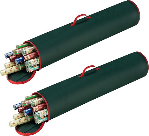 Elf Stor Wrapping Paper Storage Bag - Organize Up to 40” Rolls of Holiday Gift Wrap - Green Set of 2