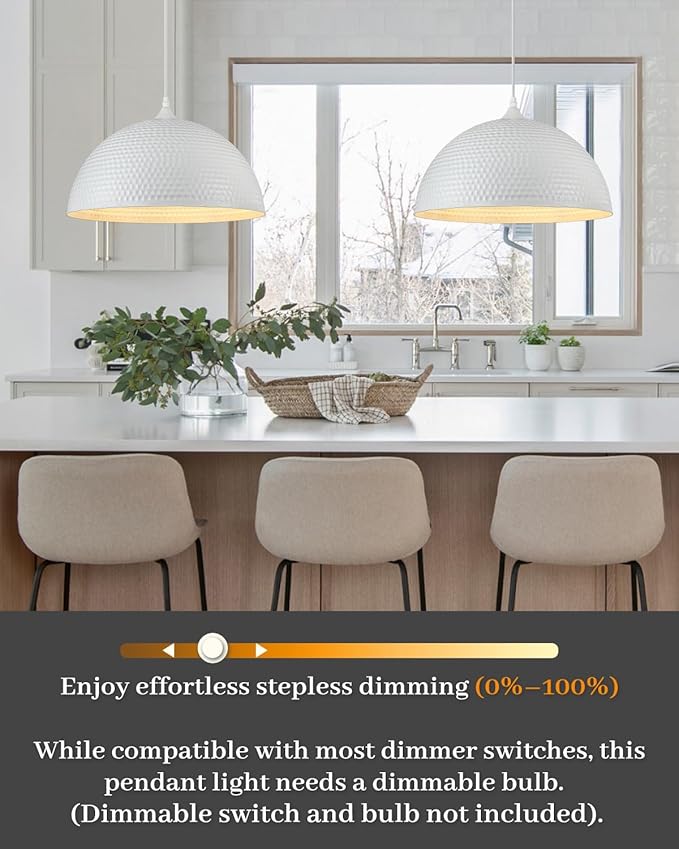 White Dome Pendant Light 1 Pack, 16 inch Large Industrial Pendant Light, Farmhouse Kitchen Pendant Lighting, White Pendant Lights for Kitchen Island, Dining Room Living Room