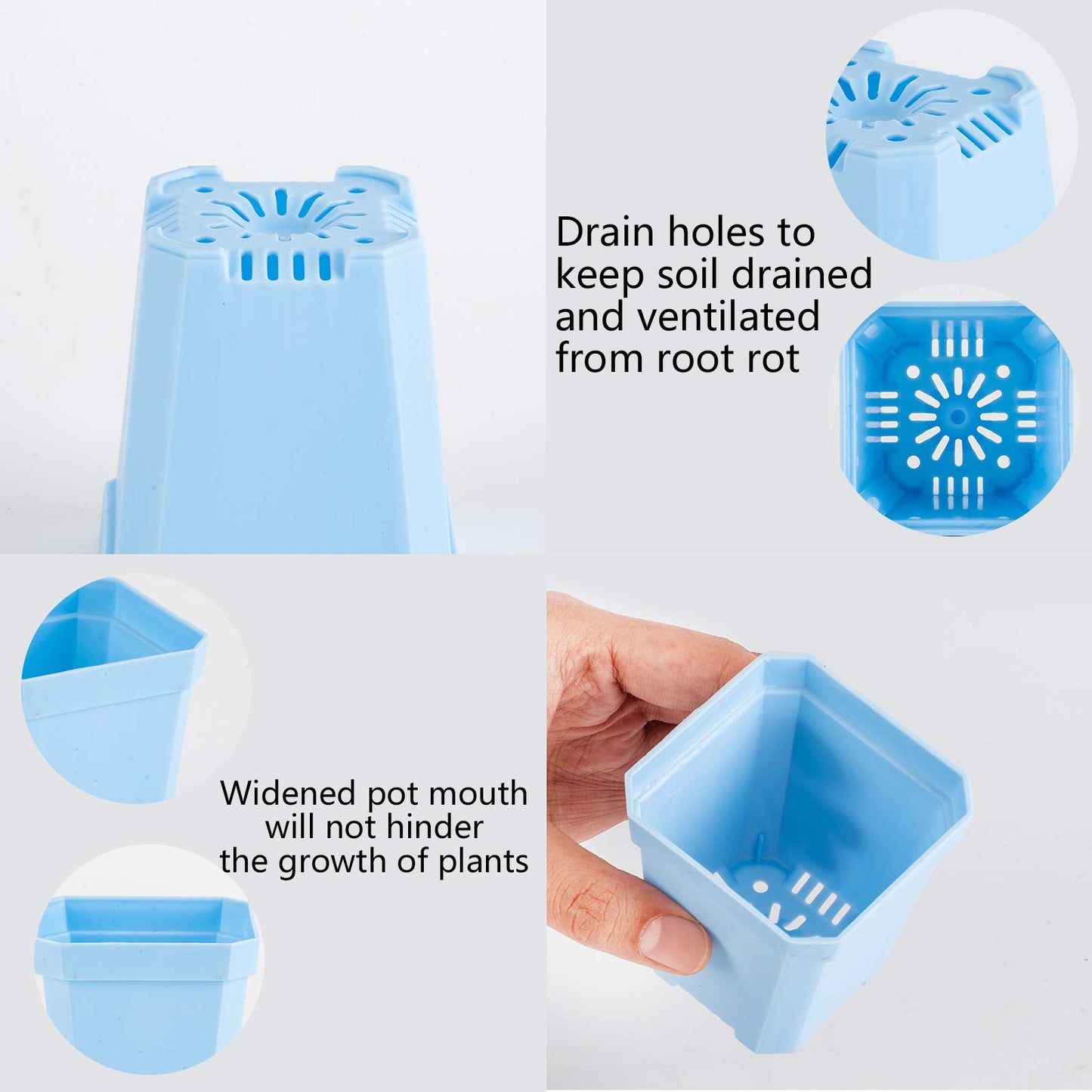 foxany 3" Plants Nursery Pot, 30 Pcs Thick Plastic Square Flower Planting Pots, Plant Seedling Pots, 30 Seed Starting Pots with 30 Saucers -Blue