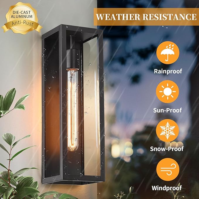 Large Outdoor Wall Light Fixtures 2-Pack, 16'' Anti-Rust Modern Outdoor Garage Lights Wall Mount, Waterproof Black Exterior Sconce Lighting, Outside Porch Lights for House & Coach