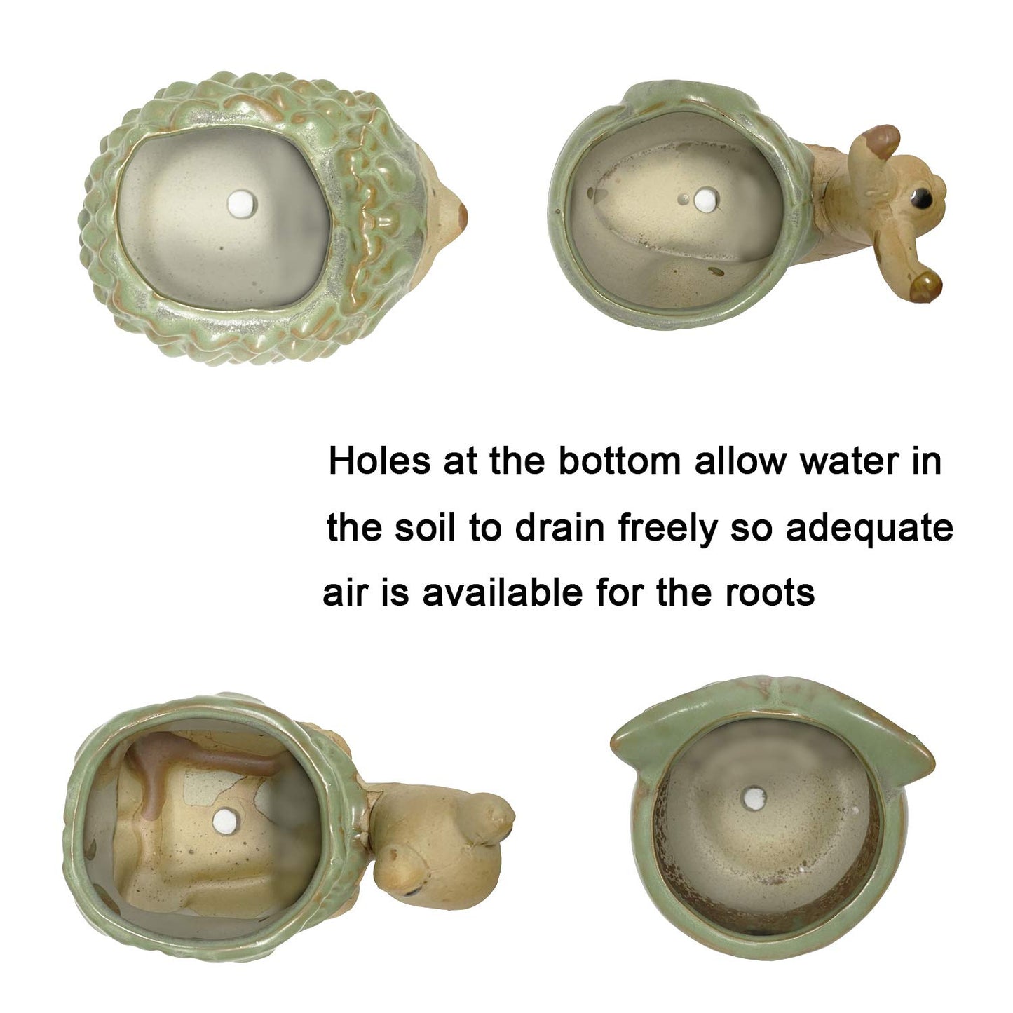 SUNSMIL Small Ceramic Succulent Pot with Drainage, Animal Succulent Planter, 4.4 Inch Flower Pots, for Flower, Cactus, Mini Succulent Plants, Indoor and Outdoor use, Set of 4 Garden Gift