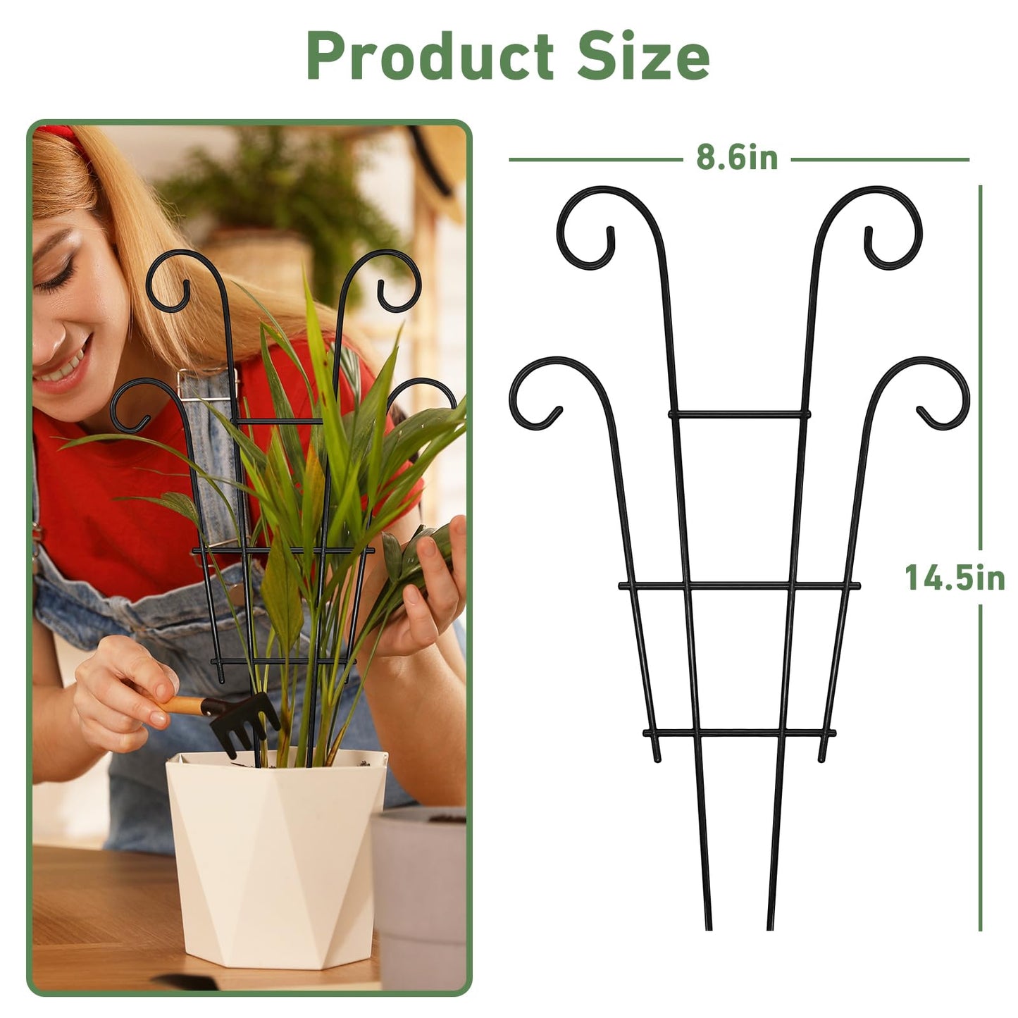 Xeeol 14.17in Trellis for Climbing Plants Indoor, Small Metal Plant Trellis for Potted Plants, Houseplant Trellis Plant Support for Hoya Pothos Vine, Set of 4p, Black