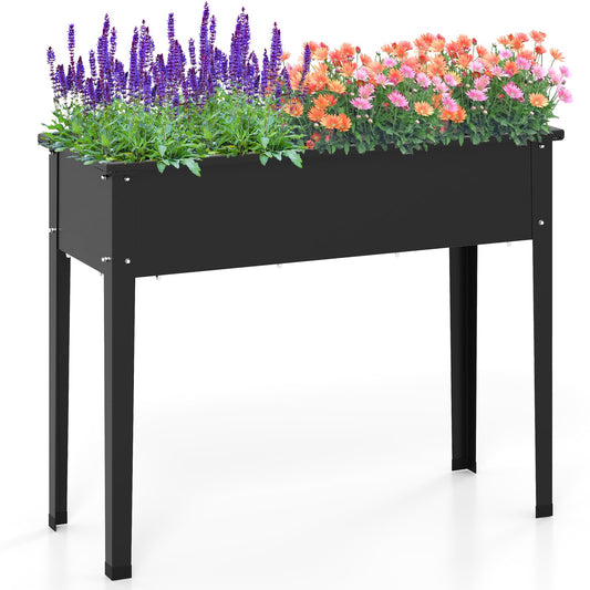 HAPPYGRILL Raised Garden Bed, Metal Elevated Planter Box w/Legs, Drainage Holes for Growing Vegetables Fruits Flowers, Indoor Outdoor Standing Plant Container for Backyard Patio (Black, 40”x16”x32”)